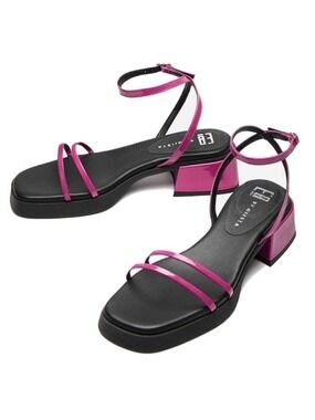 New! E8 by Miista Rosalyn Sandals Ankle Wrap Strappy Hot Pink Chunky Heel E…